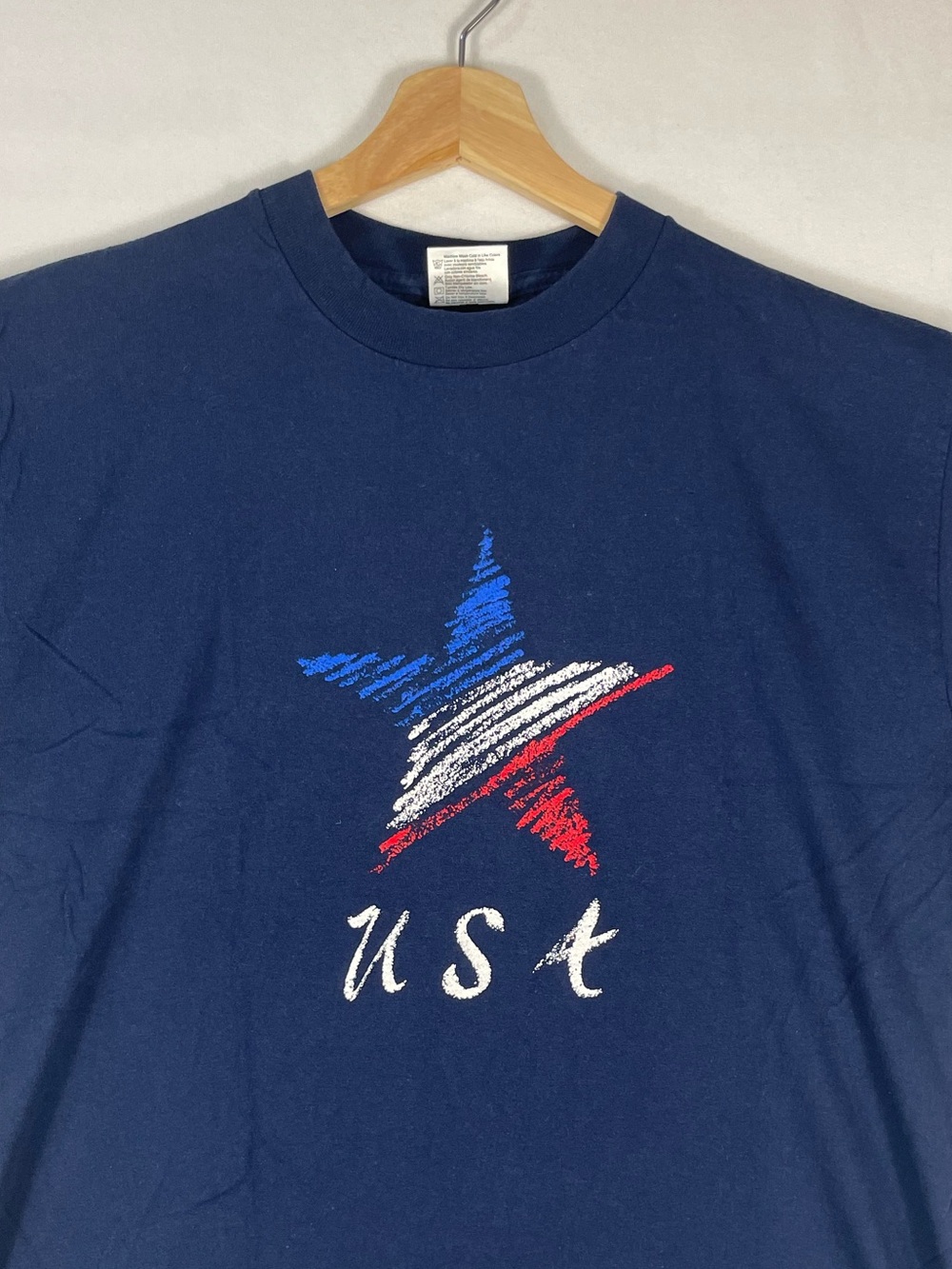 Vintage Oneita PowerPro Navy USA Star T shirt Single Stitch Sz L